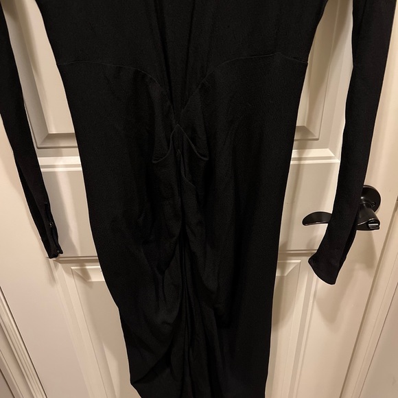 vintage 1930s black crepe mourning dress lace cutout, front gathers, Buttons - Picture 3 of 14